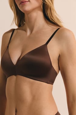 Shiny effect triangle bra;${refinementColor}