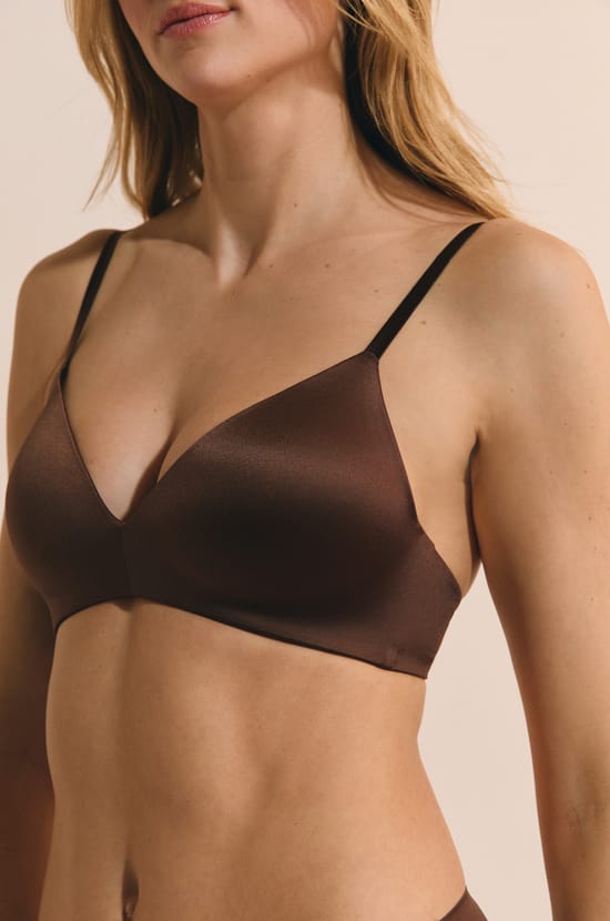 Shiny effect triangle bra;${refinementColor}