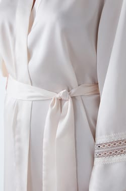 Satin robe with lace details;${refinementColor}