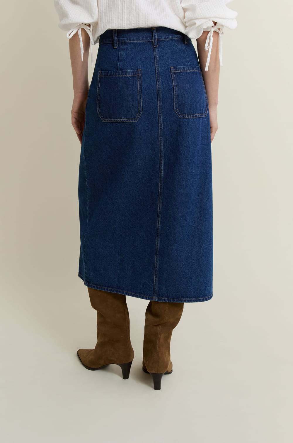 Jupe longue en jean;${refinementColor}