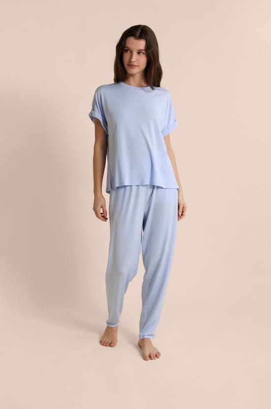 Short-sleeved pyjama t-shirt made with Aloe Vera enriched fibre;${refinementColor}