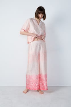 Wide-Leg Patterned Satin Pajama Pants;${refinementColor}