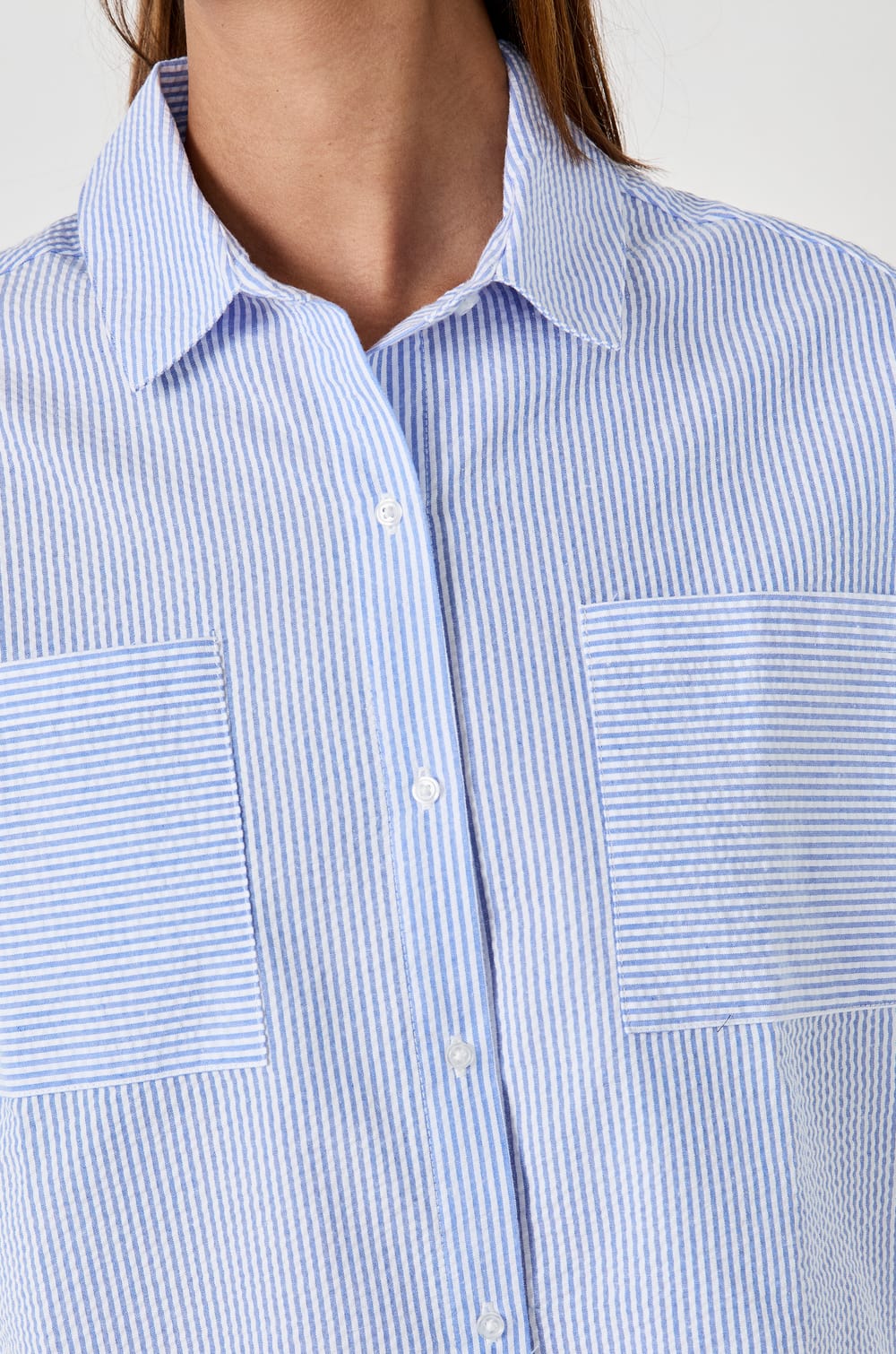 3/4 Sleeve Pyjama Shirt with Fine Stripes;${refinementColor}