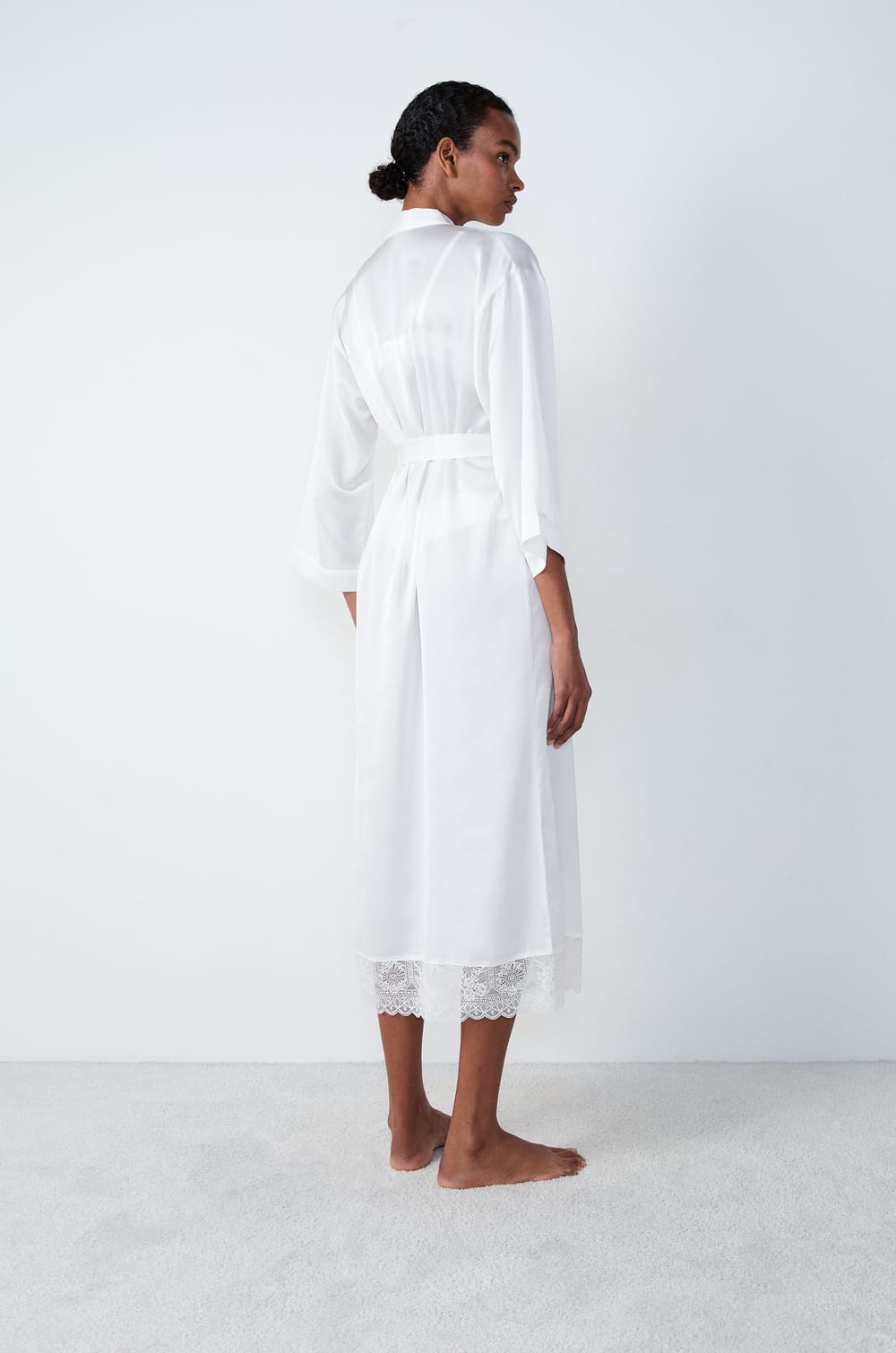 Long Satin Robe with Lace Details;${refinementColor}