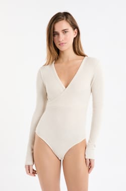 Long-sleeved wrap bodysuit;${refinementColor}