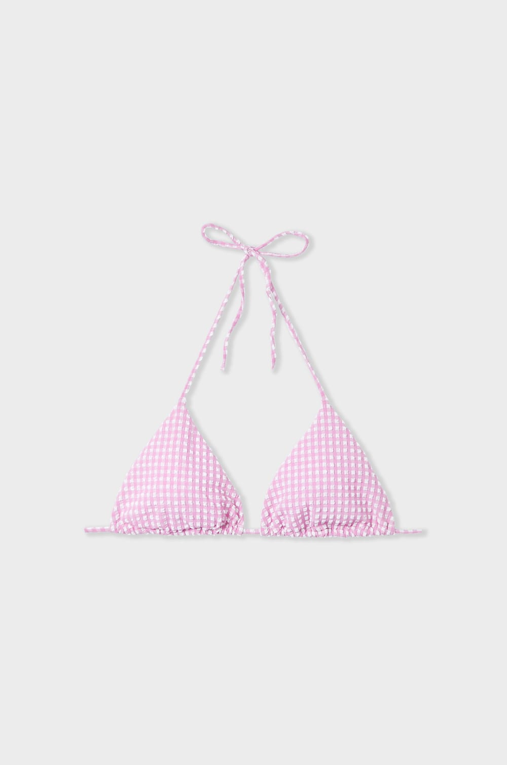Top de bikini triangular con aros y cuadros;${refinementColor}