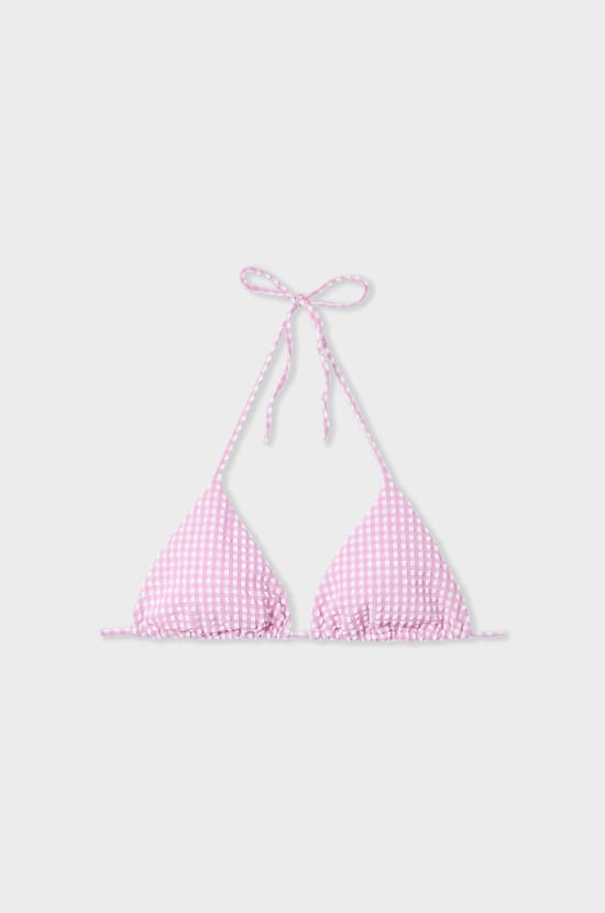 Wireless Triangle Gingham Bikini Top;${refinementColor}