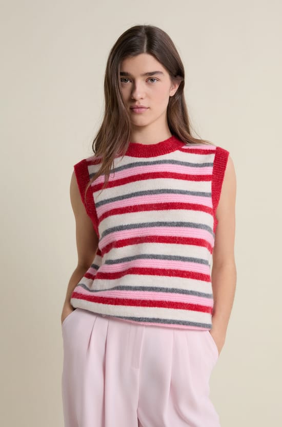 Pull sans manches &agrave; rayures;${refinementColor}