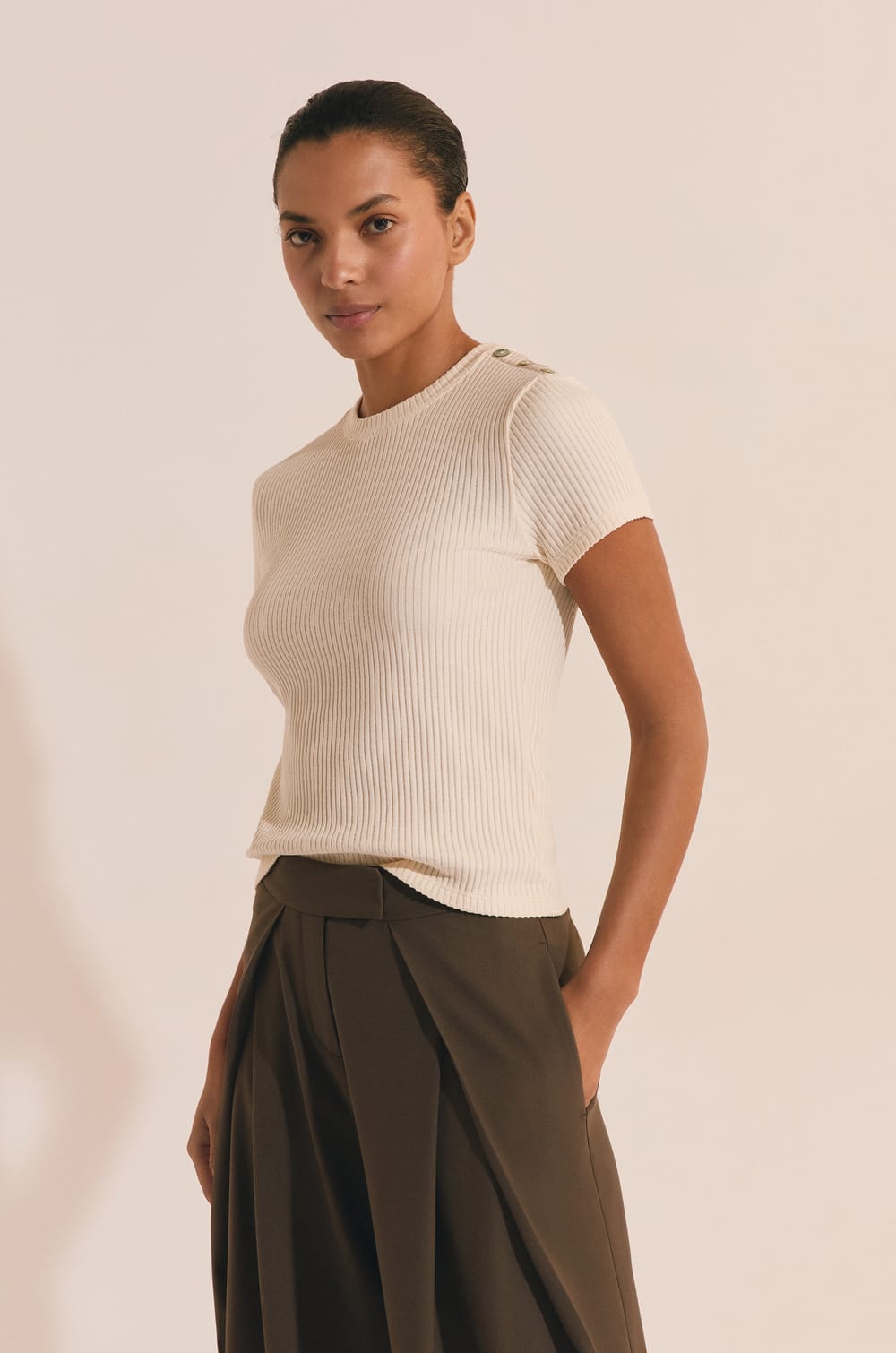 Ribbed Cotton T-shirt;${refinementColor}