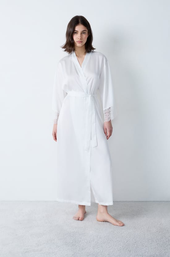 Long Satin Robe with Lace Details;${refinementColor}