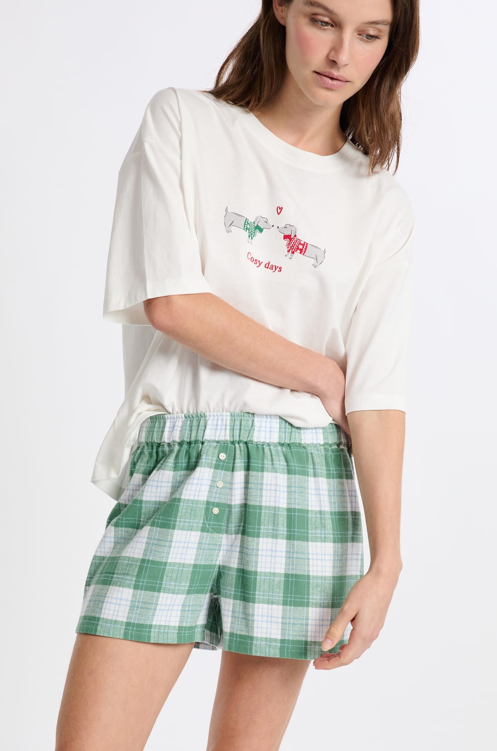 Short de pyjama à carreaux en coton;${refinementColor}