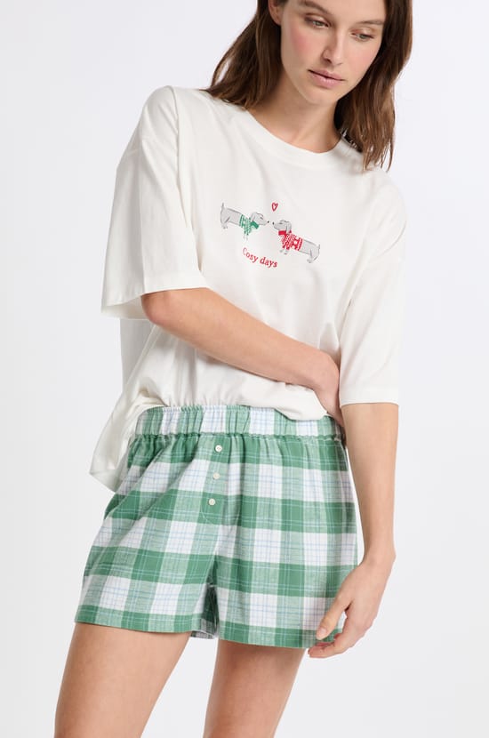 Short de pyjama à carreaux en coton;${refinementColor}