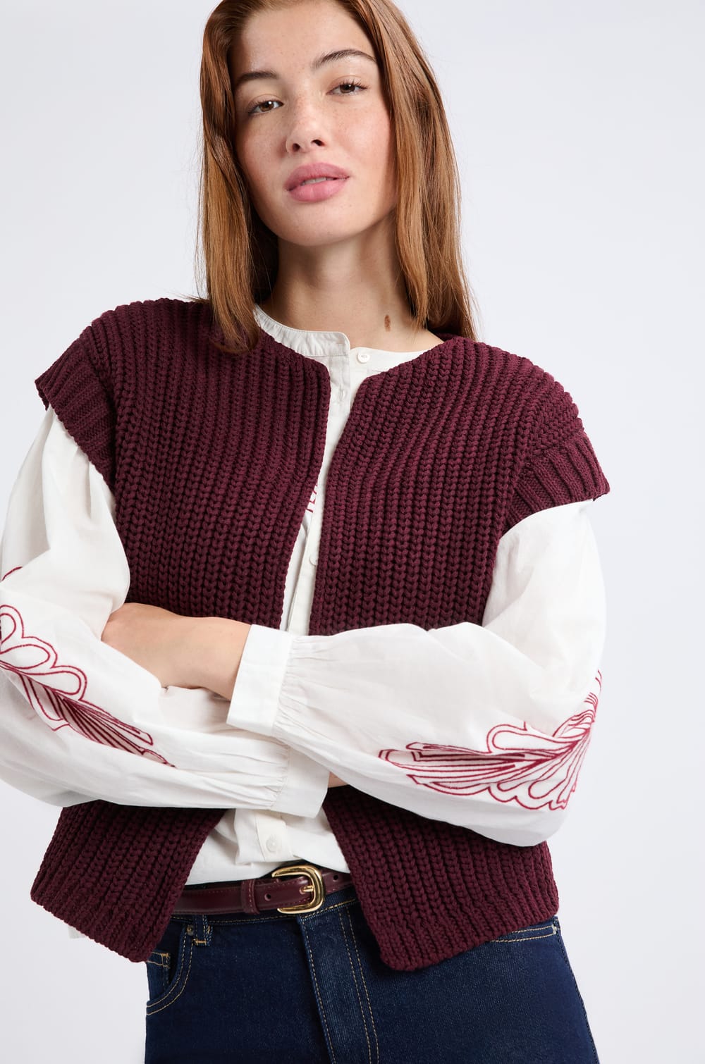 Gilet sans manches grosse maille;${refinementColor}