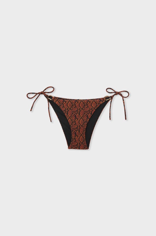Bas de maillot de bain bikini &agrave; nouer &agrave; imprim&eacute; python et d&eacute;tail bijou;${refinementColor}