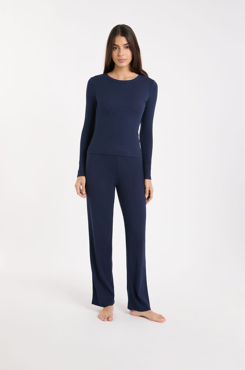 Camiseta de pijama de cuello redondo de algod&oacute;n;${refinementColor}