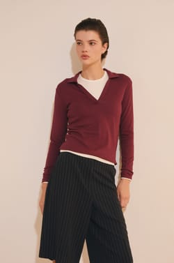 T-shirt col polo en coton modal;${refinementColor}