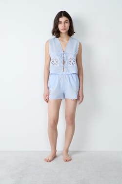 Embroidered cotton top with ties;${refinementColor}