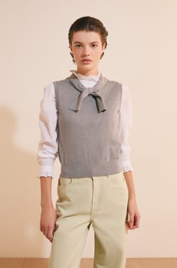 Pull sans manches avec lien &agrave; nouer en coton;${refinementColor}