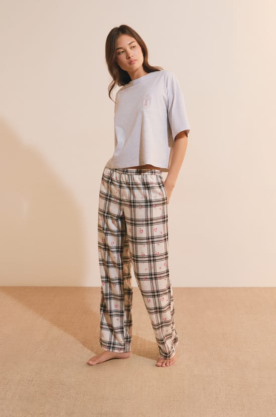 Pantalon de pyjama &agrave; carreaux avec coton;${refinementColor}