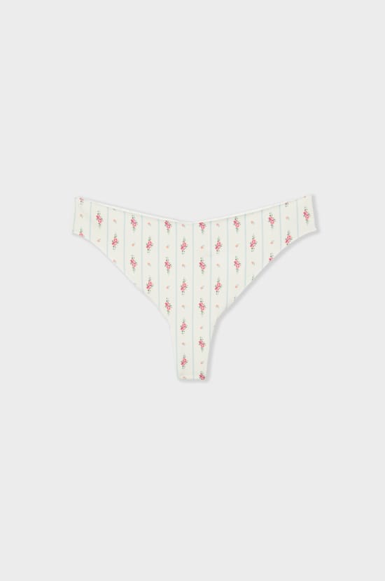 Tanga en microfibre sans couture &agrave; motifs;${refinementColor}