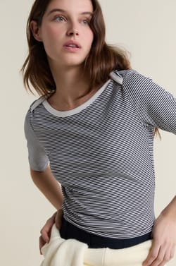 T-shirt met ronde hals en strepen;${refinementColor}