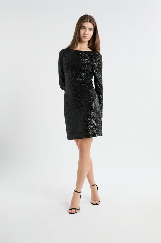 Robe manches longues &agrave; sequins;${refinementColor}