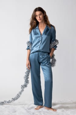 Chemise de pyjama manches longues en soie;${refinementColor}