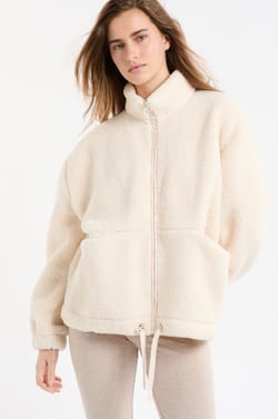 Oversize Fleece-Jacke mit hohem Kragen und Kordelzug;${refinementColor}