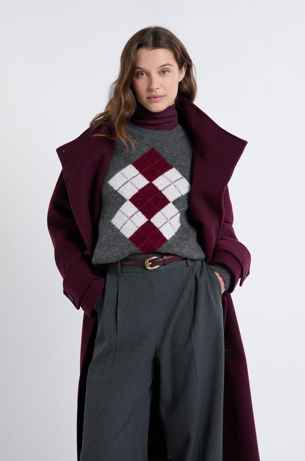 Crew Neck Patterned Sweater;${refinementColor}