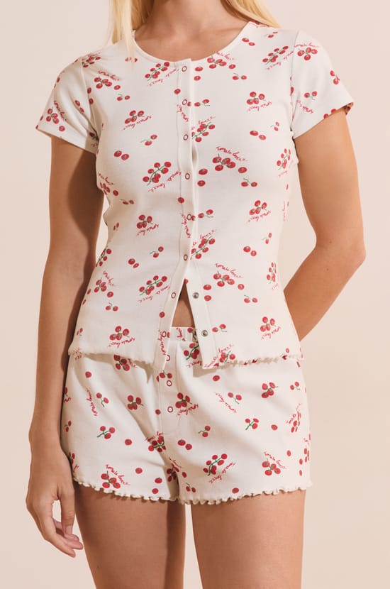 Short de pyjama en coton &agrave; motifs tomates;${refinementColor}