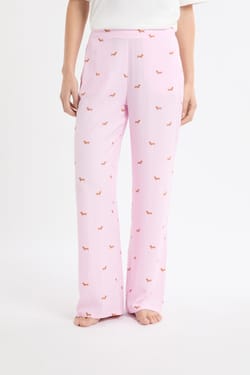 Pantal&oacute;n de pijama a rayas con estampado de teckels;${refinementColor}