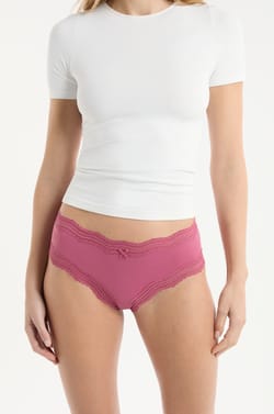 Braga culotte con bordes de encaje en microfibra;${refinementColor}