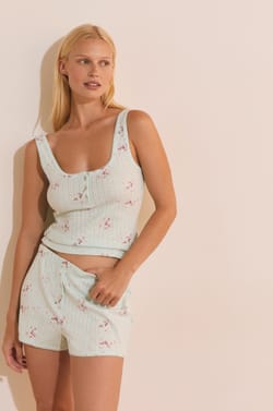 Short de pyjama &agrave; motifs en coton pointelle;${refinementColor}