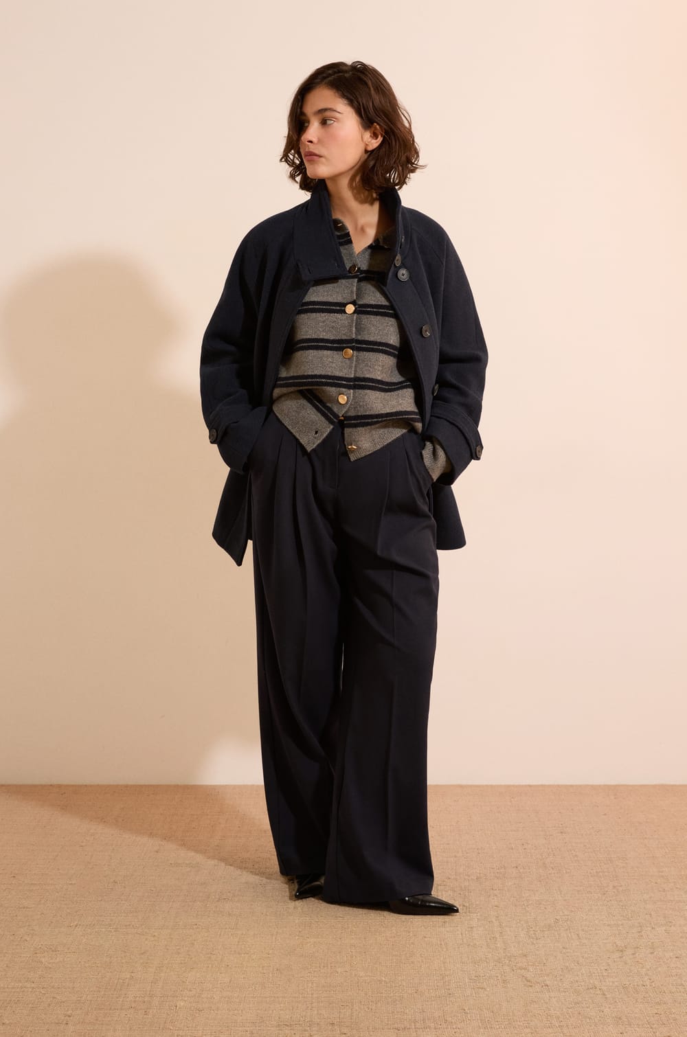 Manteau &agrave; col montant avec laine;${refinementColor}