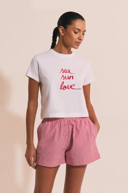 T-shirt de pyjama en coton &agrave; inscription "sea sun love;${refinementColor}