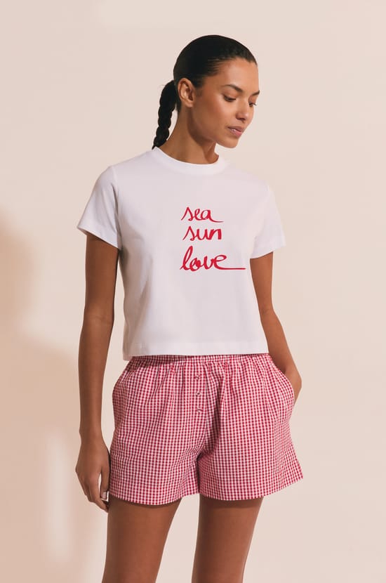 T-shirt de pyjama en coton &agrave; inscription "sea sun love;${refinementColor}