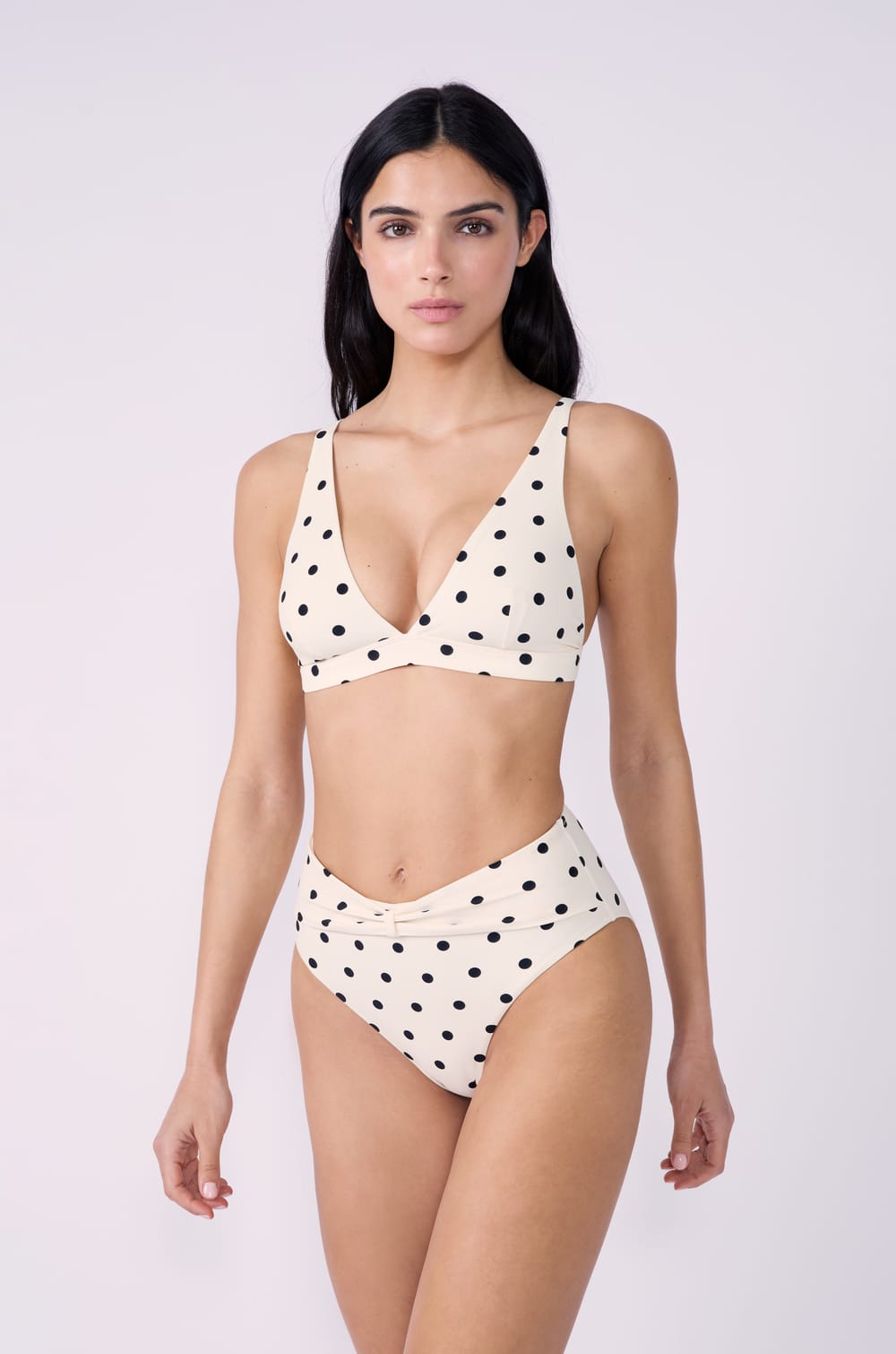 Hoge taille bikinislip met stippen;${refinementColor}