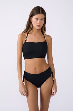 Strapless tie-front bikini top with pearl details;${refinementColor}