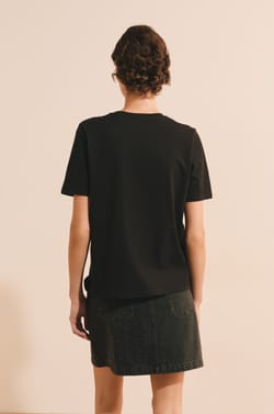 T-shirt manches courtes avec strass en coton;${refinementColor}