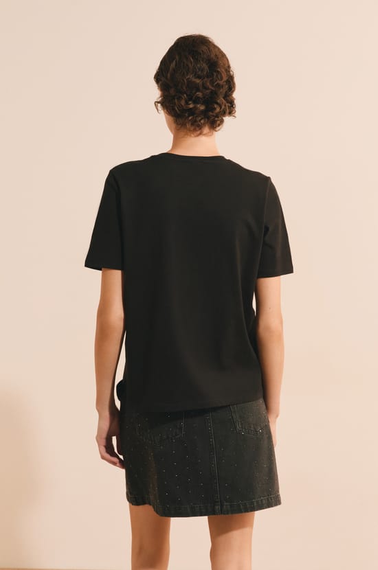 T-shirt manches courtes avec strass en coton;${refinementColor}