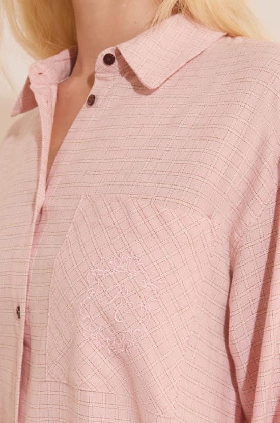 Chemise de nuit &agrave; carreaux en coton;${refinementColor}