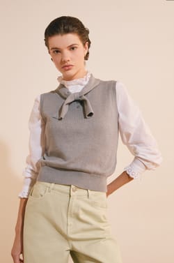 Pull sans manches avec lien &agrave; nouer en coton;${refinementColor}