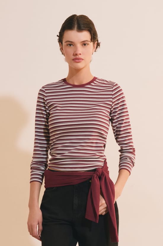 T-shirt &agrave; rayures en coton;${refinementColor}