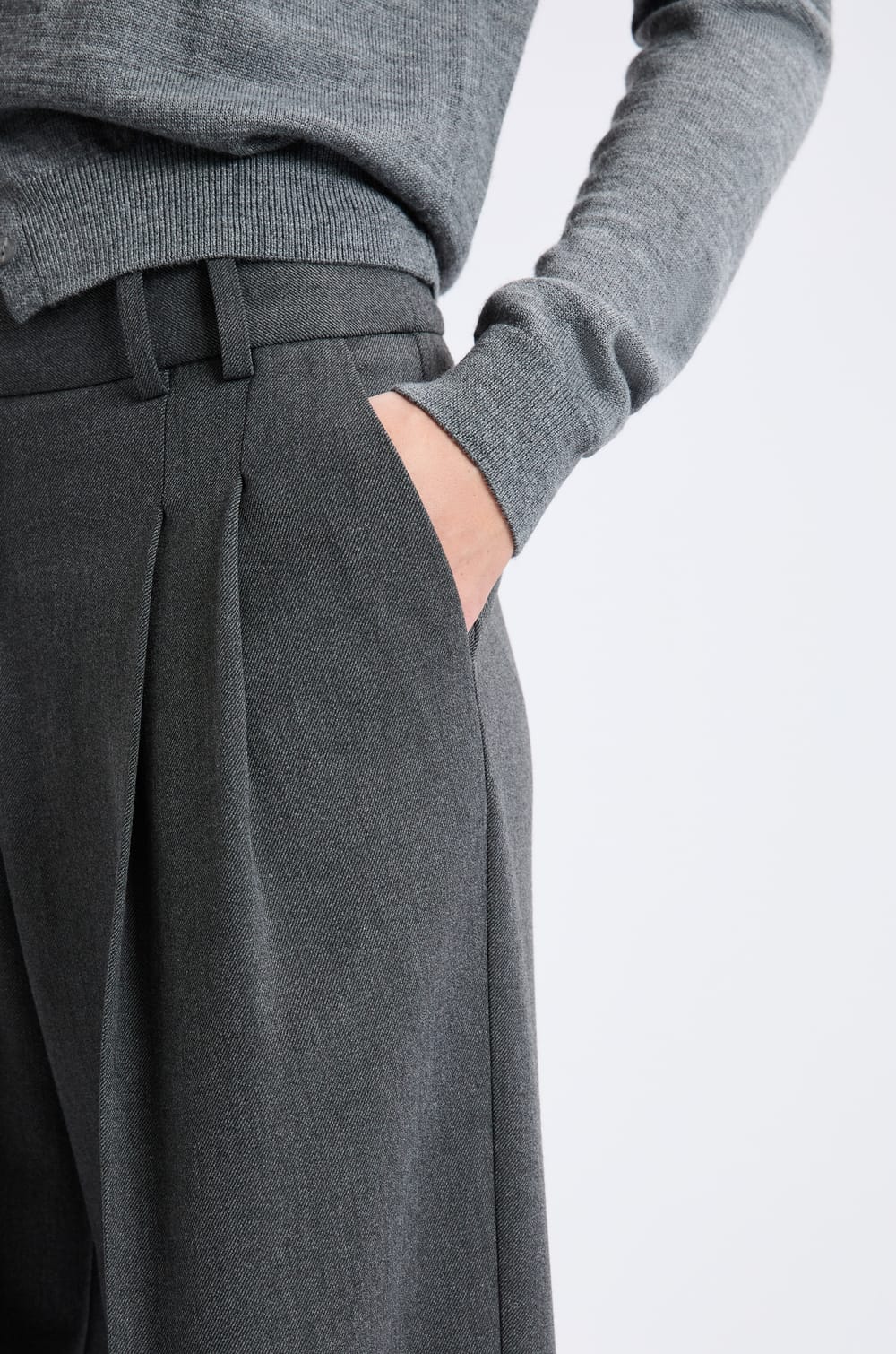 Wide-leg twill trousers;${refinementColor}