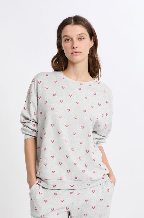 T-shirt de pyjama en coton à motifs coeurs;${refinementColor}