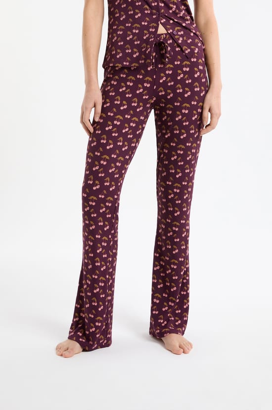 Pantal&oacute;n de pijama con estampado de cerezas;${refinementColor}