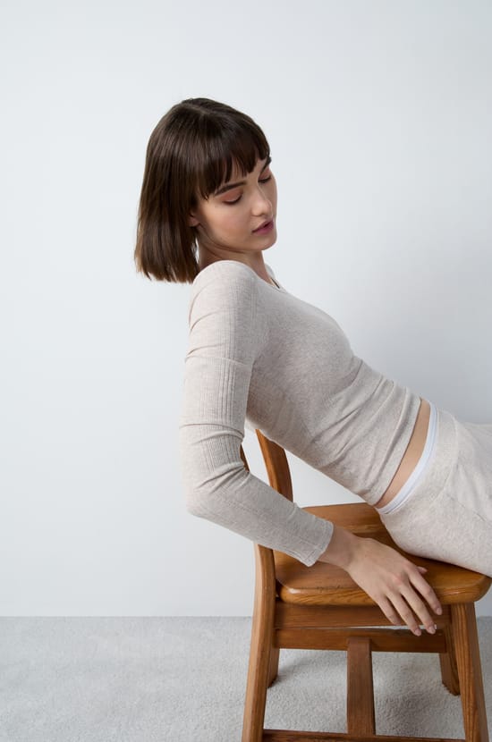 T-shirt manches longues en coton côtelé;${refinementColor}