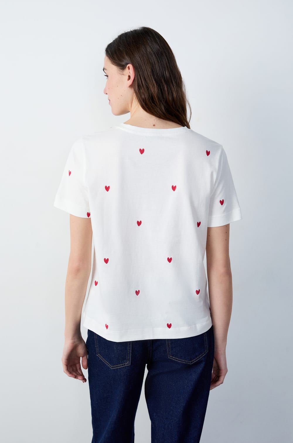 Heart print cotton T-shirt;${refinementColor}