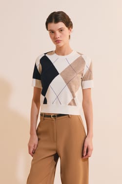 Pull manches courtes &agrave; motifs;${refinementColor}