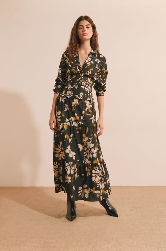 Jupe longue &agrave; fleurs;${refinementColor}